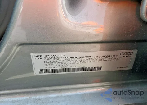 2007 Audi A4 2.0T Quattro из США, поврежденный, VIN WAUDF78E57A126476